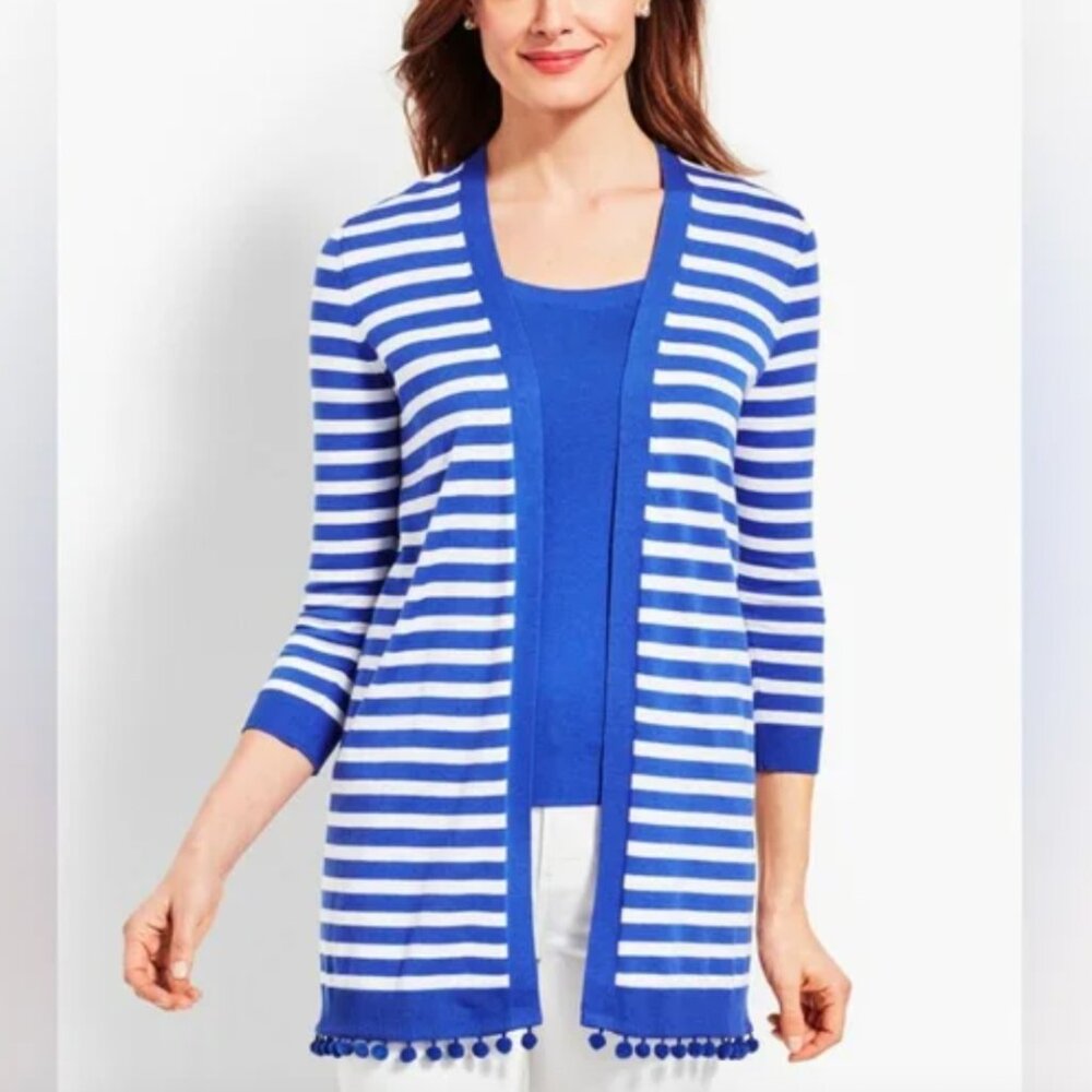 Talbots Natalie‎ Stripe Cardigan Blue White Nautical Travel Casual Lightweight S - Picture 2 of 10